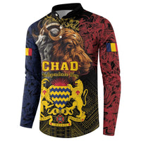 Black button sweatshirt with 'CHAD' and Independence Day text; lion and goat crest.