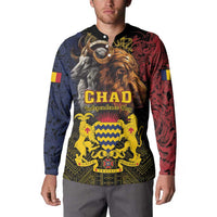 Black button sweatshirt with 'CHAD Independence Day' graphic and gold crest; long sleeves.