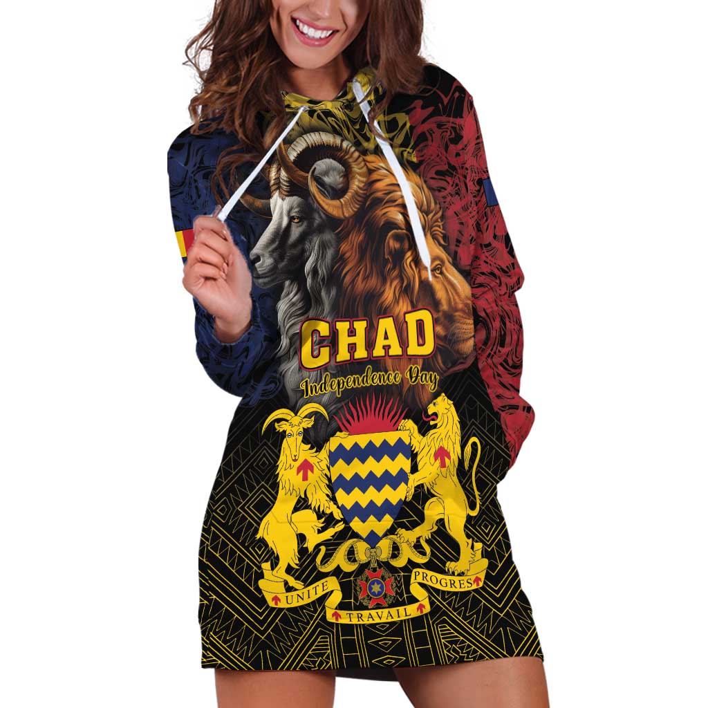 Chad Independence Day 1960 Hoodie Dress Tchad Goat and Lion African Pattern - Wonder Print Shop