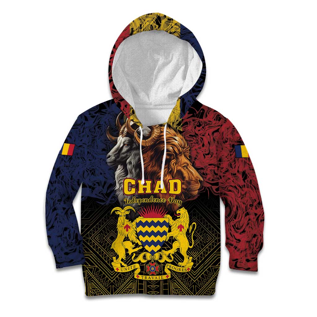 Chad Independence Day 1960 Kid Hoodie Tchad Goat and Lion African Pattern - Wonder Print Shop