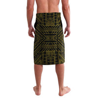 Knee-length African print sarong with geometric yellow pattern on black