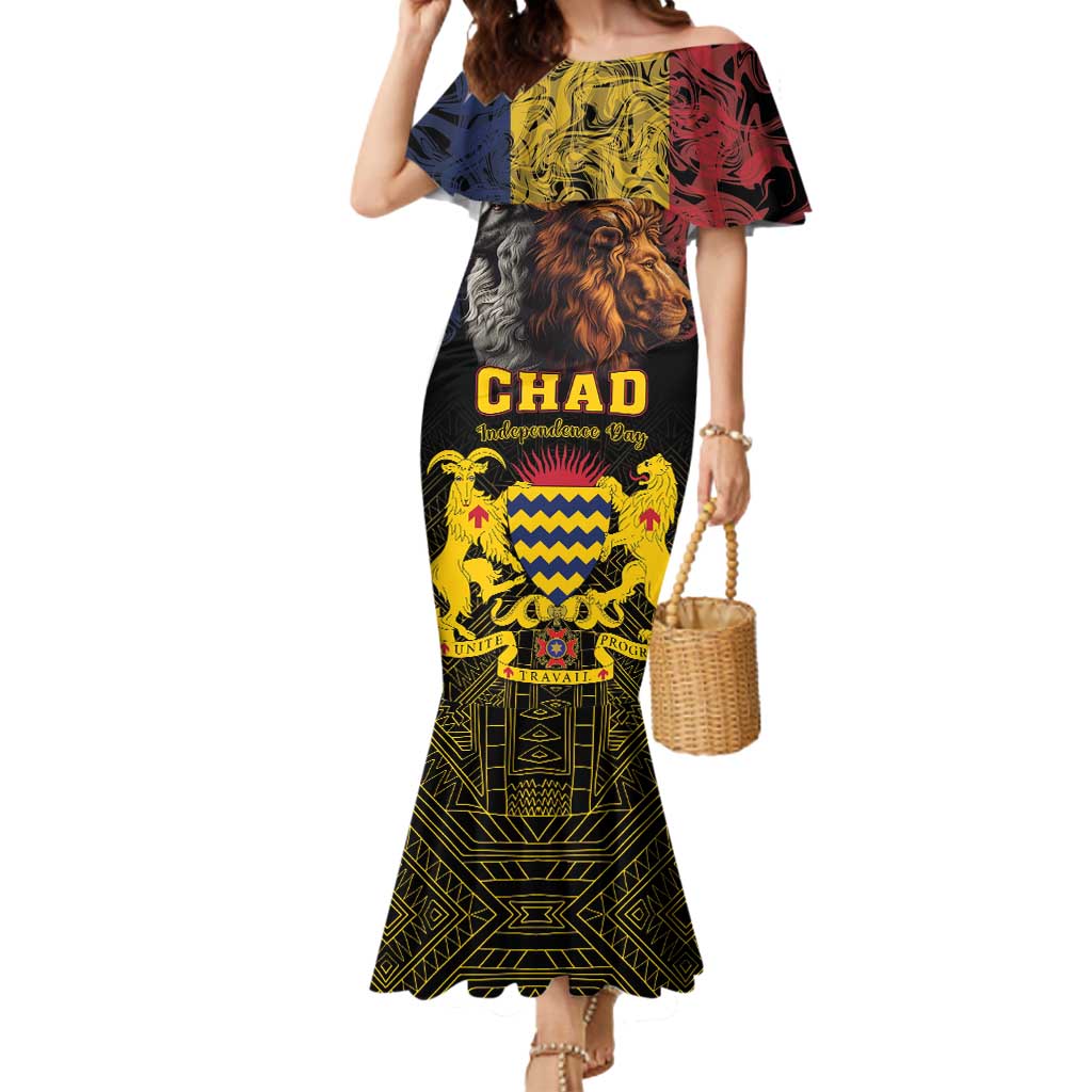 Chad Independence Day 1960 Mermaid Dress Tchad Goat and Lion African Pattern - Wonder Print Shop