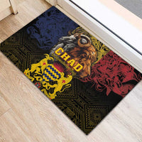 Chad-themed rubber doormat featuring lion head, goat figures, and CHAD lettering