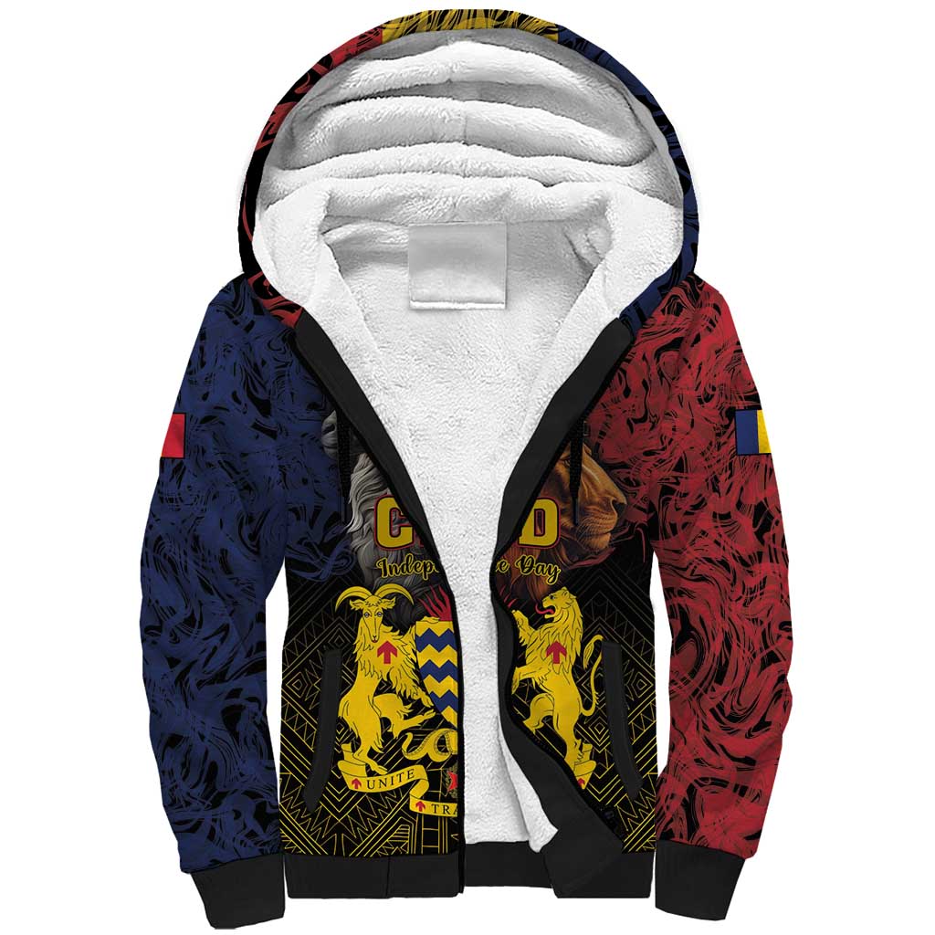 Chad Independence Day 1960 Sherpa Hoodie Tchad Goat and Lion African Pattern - Wonder Print Shop