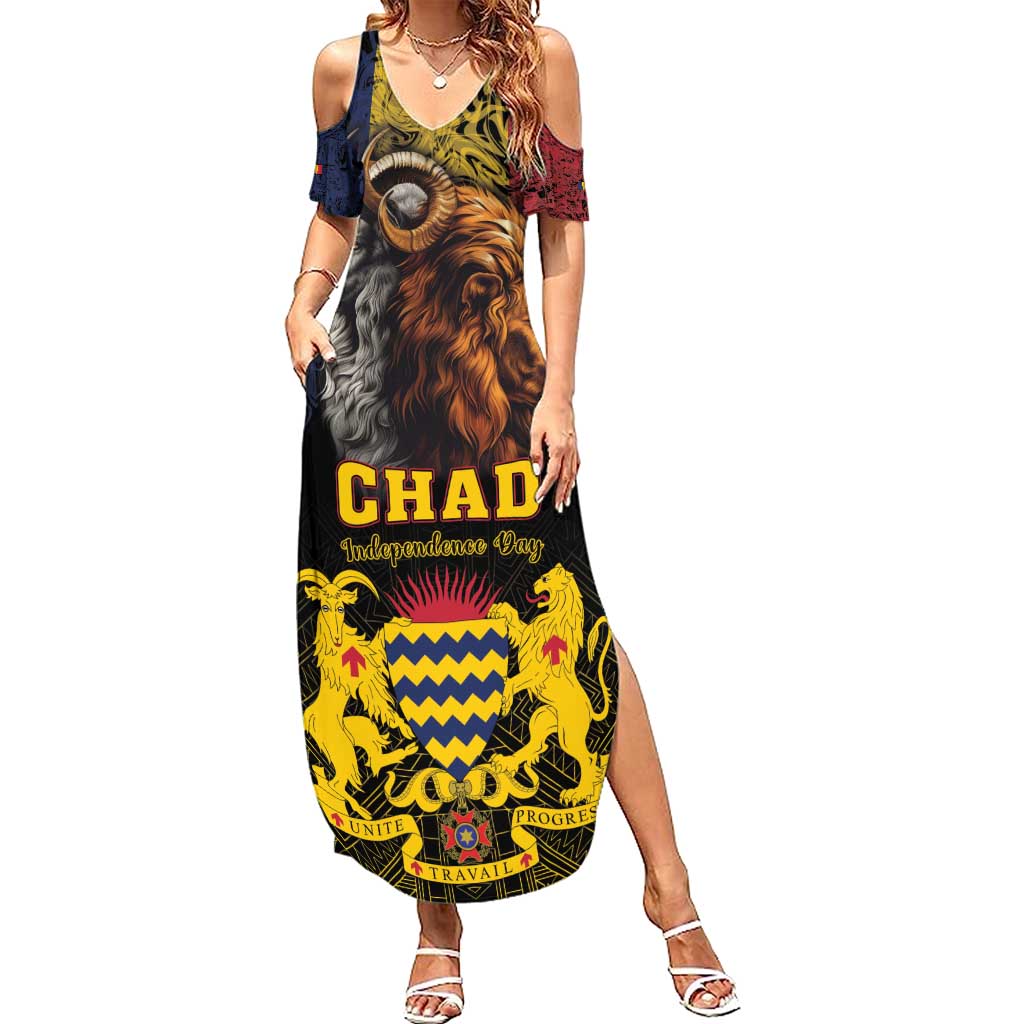 Chad Independence Day 1960 Summer Maxi Dress Tchad Goat and Lion African Pattern - Wonder Print Shop