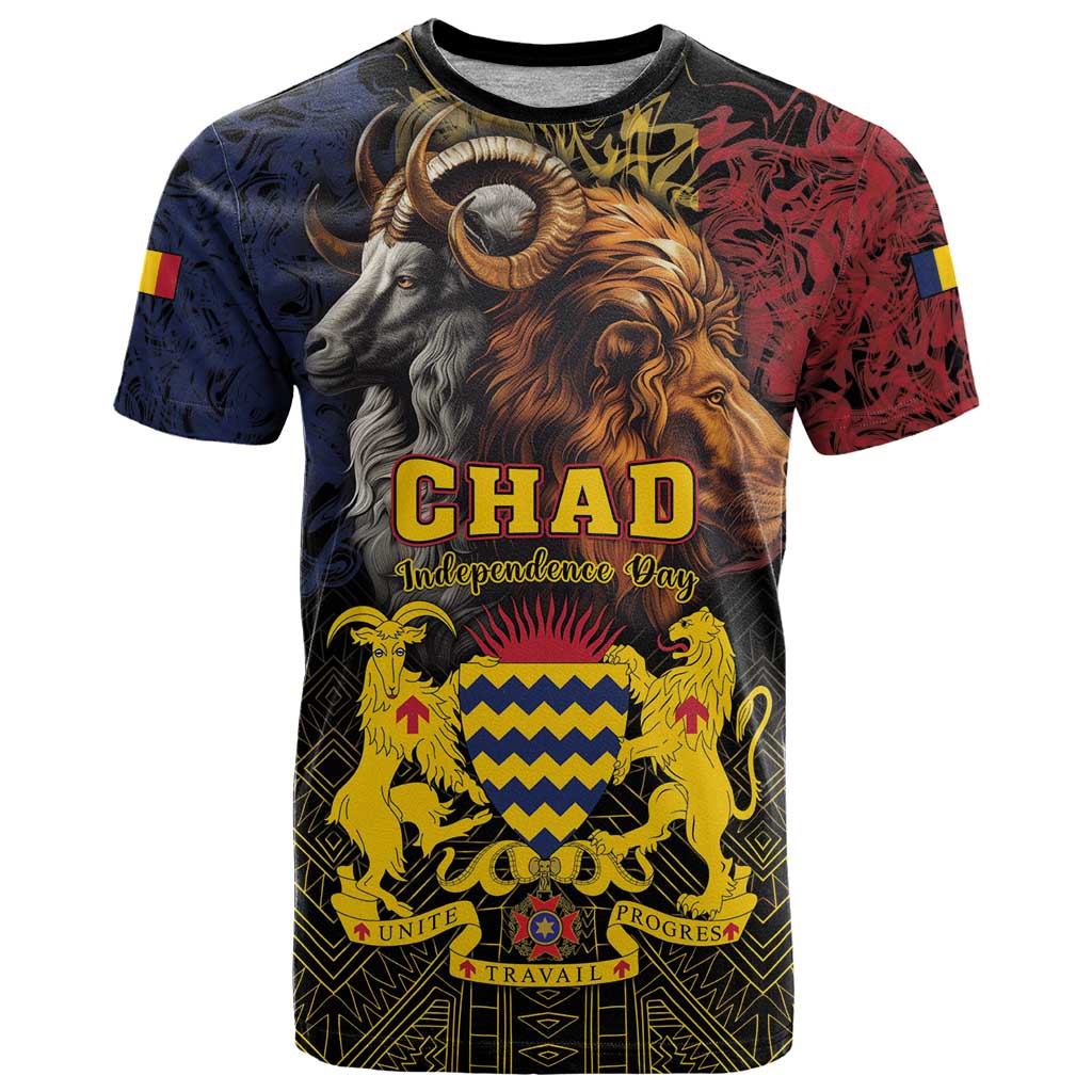 Chad Independence Day 1960 T Shirt Tchad Goat and Lion African Pattern