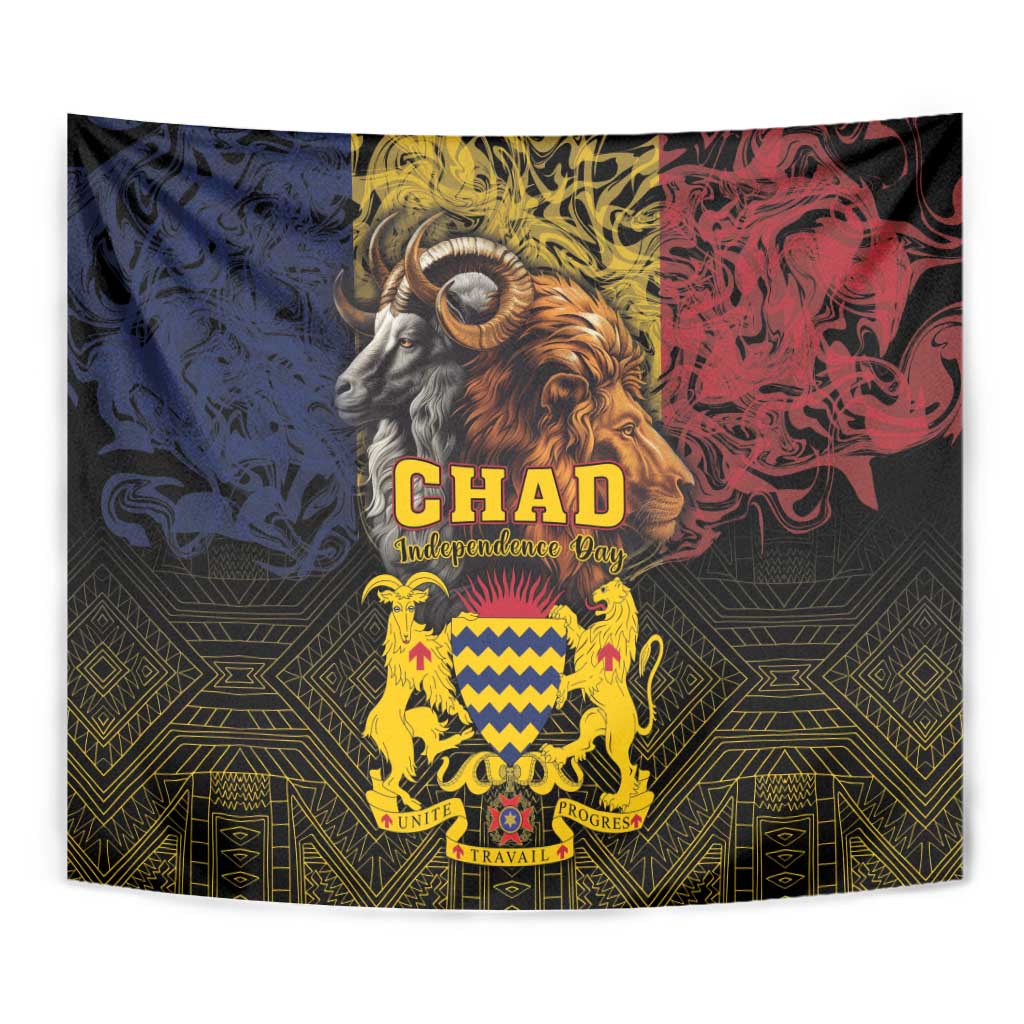 Square wall tapestry featuring 'CHAD' Independence Day lettering and lion and goat figures