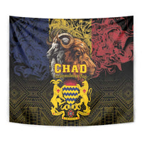 Square wall tapestry featuring 'CHAD' Independence Day lettering and lion and goat figures