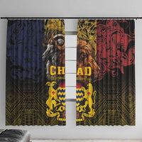 Multicolor window curtain set with lion and goat emblem in blue, yellow, and red