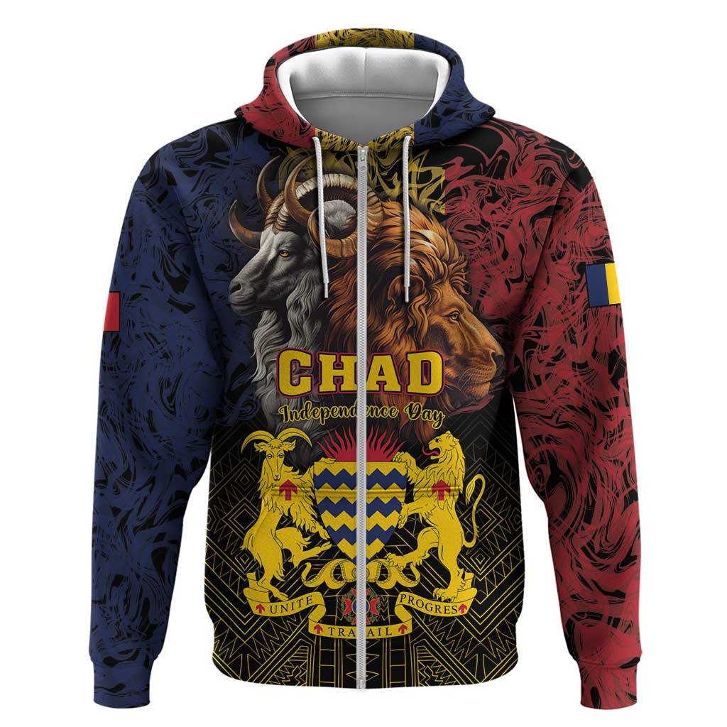 Chad Independence Day 1960 Zip Hoodie Tchad Goat and Lion African Pattern - Wonder Print Shop