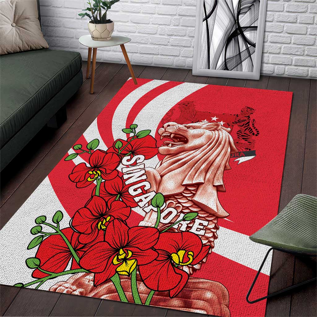 Singapore Area Rug The Merlion With Red Orchid - Wonder Print Shop