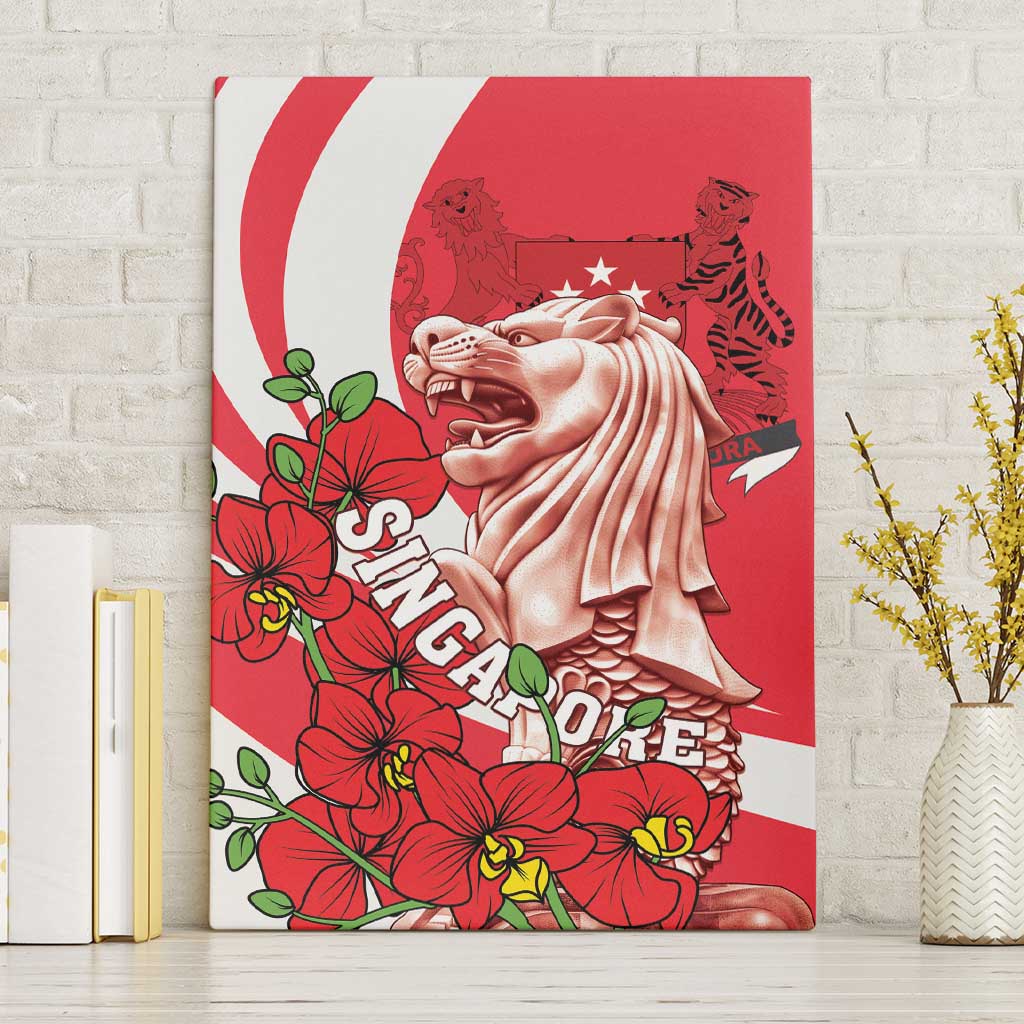 Singapore Canvas Wall Art The Merlion With Red Orchid - Wonder Print Shop