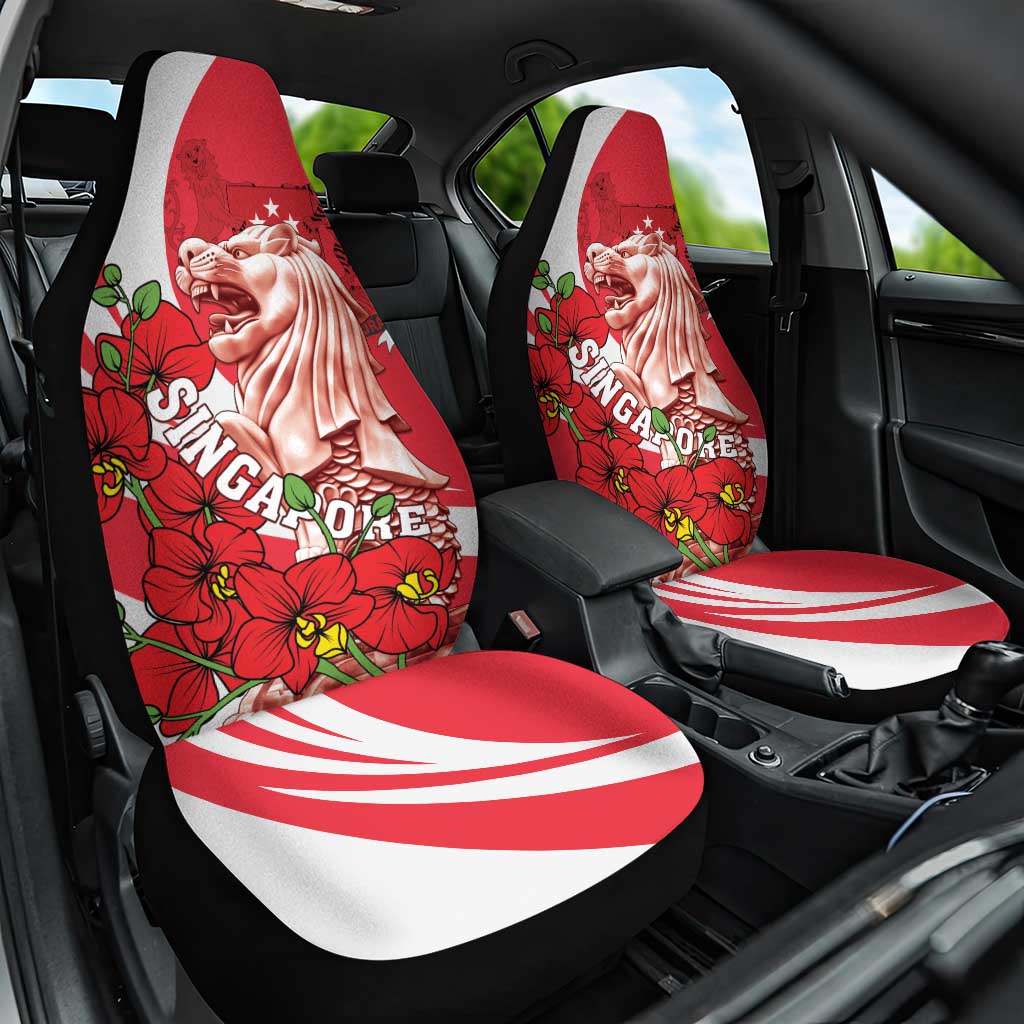 Singapore Car Seat Cover The Merlion With Red Orchid - Wonder Print Shop