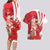 Singapore Couples Matching Long Sleeve Bodycon Dress and Hawaiian Shirt The Merlion With Red Orchid - Wonder Print Shop