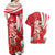 Singapore Couples Matching Off Shoulder Maxi Dress and Hawaiian Shirt The Merlion With Red Orchid - Wonder Print Shop