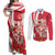 Singapore Couples Matching Off Shoulder Maxi Dress and Long Sleeve Button Shirt The Merlion With Red Orchid - Wonder Print Shop