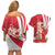 Singapore Couples Matching Off Shoulder Short Dress and Hawaiian Shirt The Merlion With Red Orchid - Wonder Print Shop