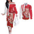 Singapore Couples Matching Off The Shoulder Long Sleeve Dress and Long Sleeve Button Shirt The Merlion With Red Orchid