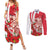 Singapore Couples Matching Summer Maxi Dress and Long Sleeve Button Shirt The Merlion With Red Orchid - Wonder Print Shop