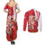 Singapore Couples Matching Summer Maxi Dress and Long Sleeve Button Shirt The Merlion With Red Orchid - Wonder Print Shop