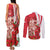 Singapore Couples Matching Tank Maxi Dress and Long Sleeve Button Shirt The Merlion With Red Orchid - Wonder Print Shop