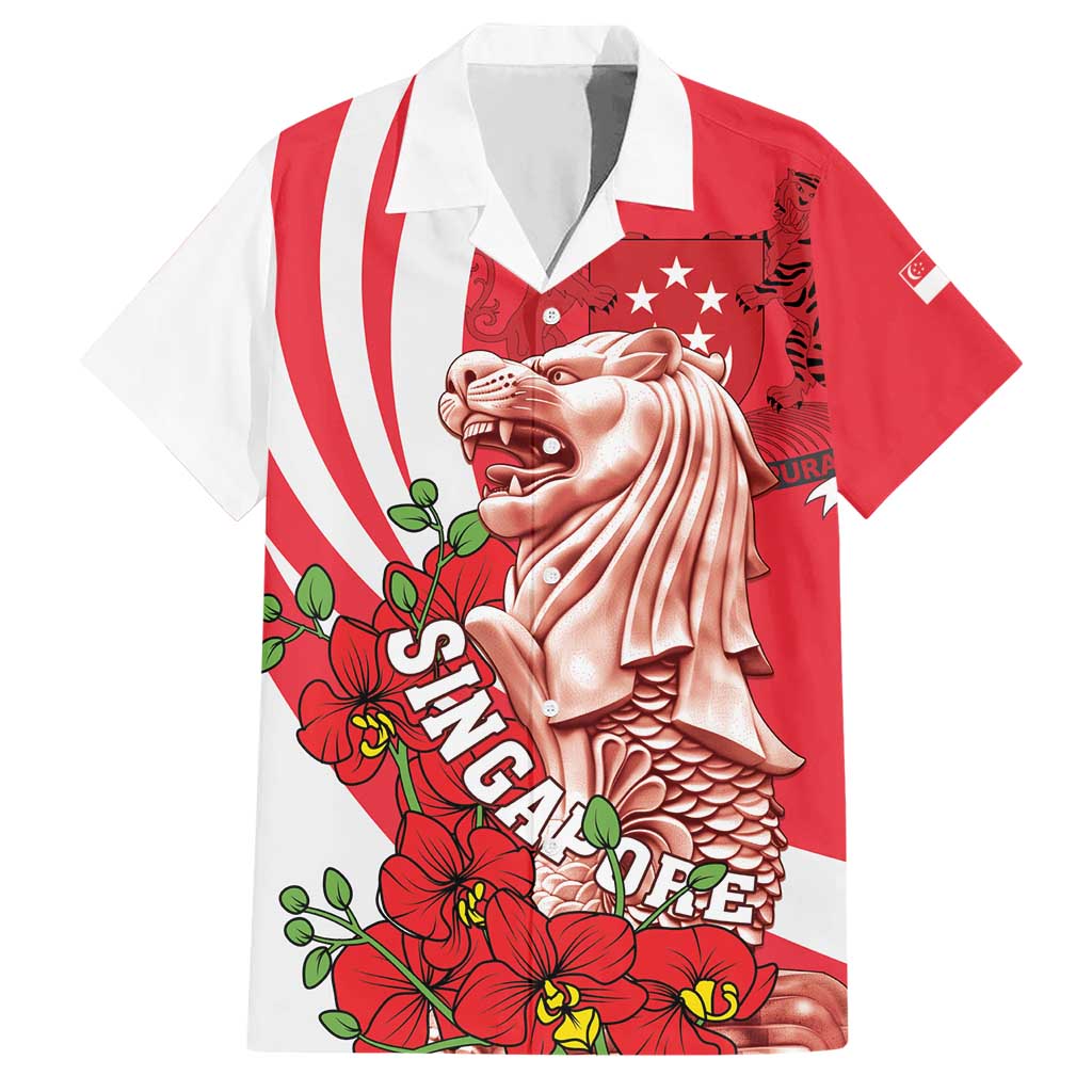 Singapore Hawaiian Shirt The Merlion With Red Orchid - Wonder Print Shop