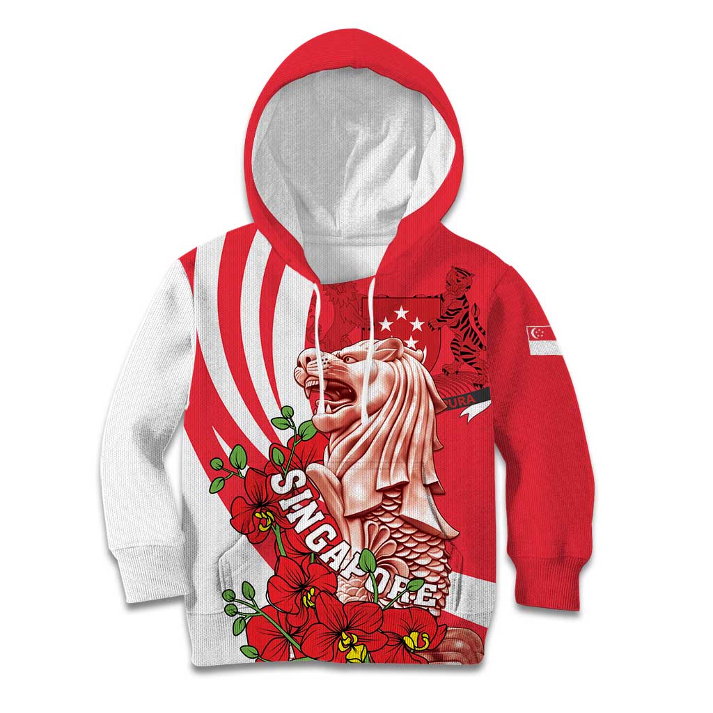 Singapore Kid Hoodie The Merlion With Red Orchid - Wonder Print Shop