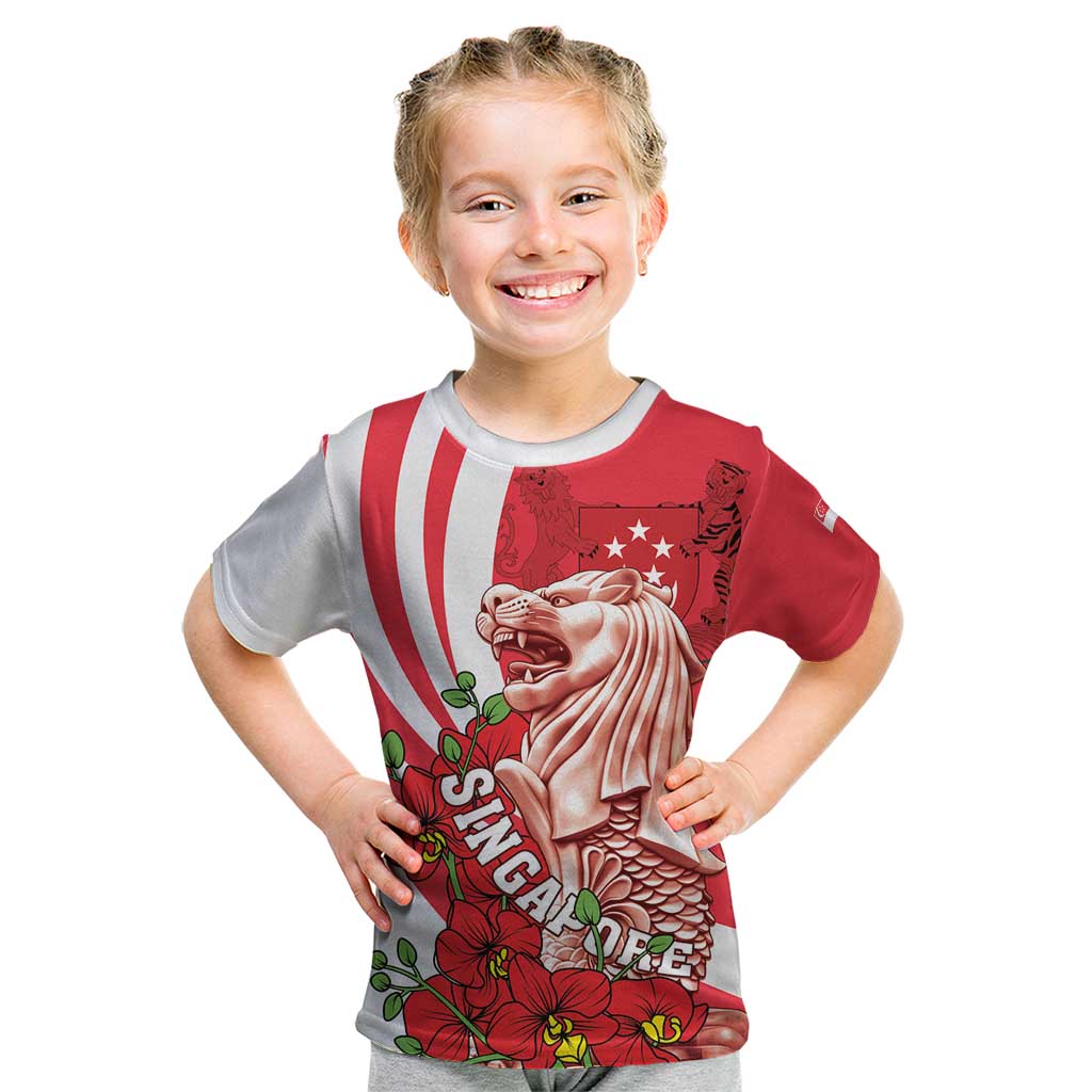 Singapore Kid T Shirt The Merlion With Red Orchid - Wonder Print Shop