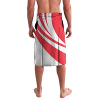 Red and white diagonal stripe sarong with draped hem and flat waistband