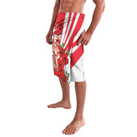 Red, white, and floral merlion sarong wrap skirt with corner print