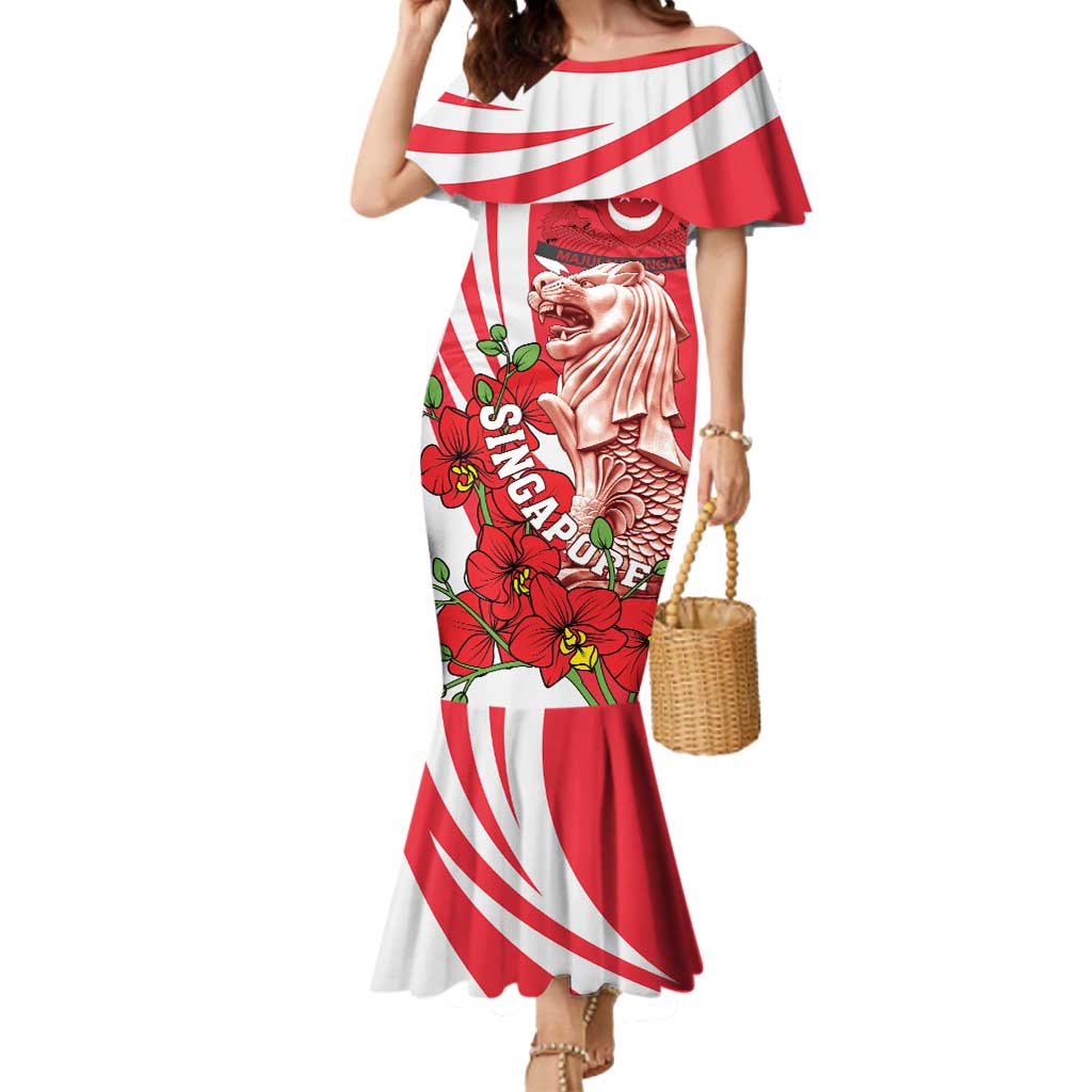 Singapore Mermaid Dress The Merlion With Red Orchid - Wonder Print Shop