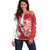 Singapore Off Shoulder Sweater The Merlion With Red Orchid - Wonder Print Shop