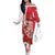 Singapore Off The Shoulder Long Sleeve Dress The Merlion With Red Orchid - Wonder Print Shop