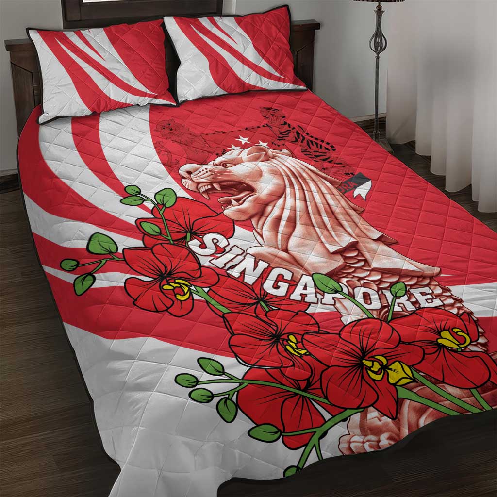 Singapore Quilt Bed Set The Merlion With Red Orchid - Wonder Print Shop