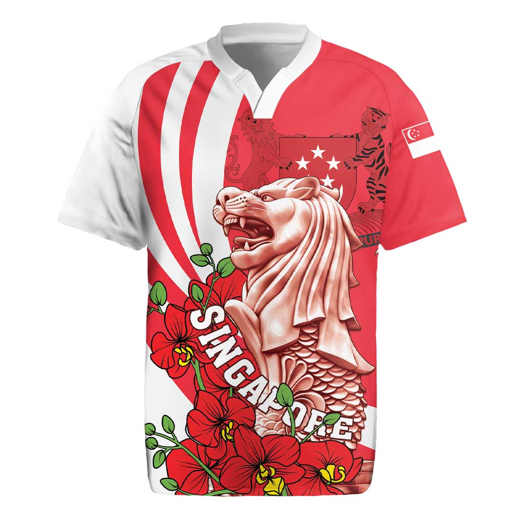 Singapore Rugby Jersey The Merlion With Red Orchid - Wonder Print Shop