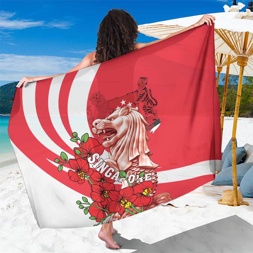 Singapore Sarong The Merlion With Red Orchid - Wonder Print Shop