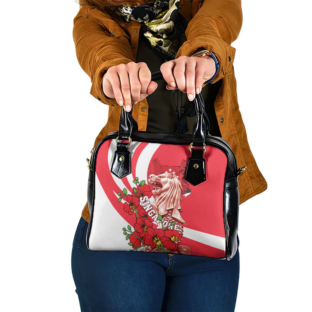 Singapore Shoulder Handbag The Merlion With Red Orchid