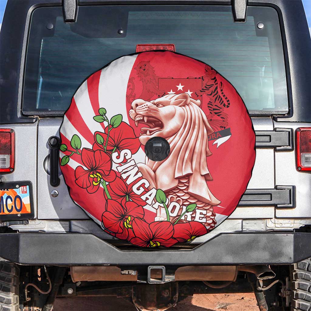 Singapore Spare Tire Cover The Merlion With Red Orchid - Wonder Print Shop