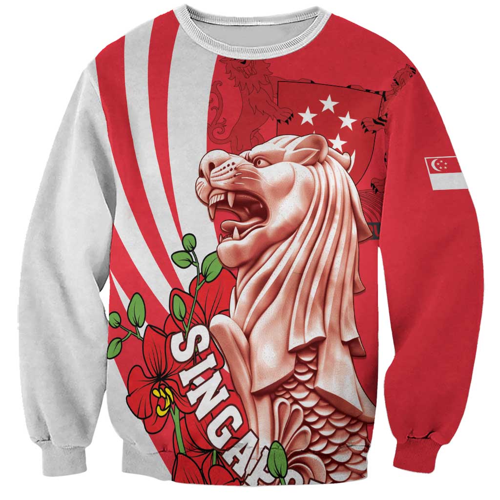 Singapore Sweatshirt The Merlion With Red Orchid - Wonder Print Shop