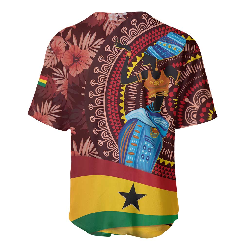 Maroon baseball jersey with tropical florals, red-yellow-green stripe, and black star hem