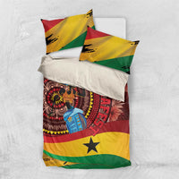 Tropical bedding set with duvet and two pillows in red, yellow, green flag colors and star