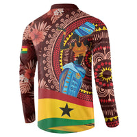 Men's maroon button sweatshirt, back view with tropical tribal print and central star panel