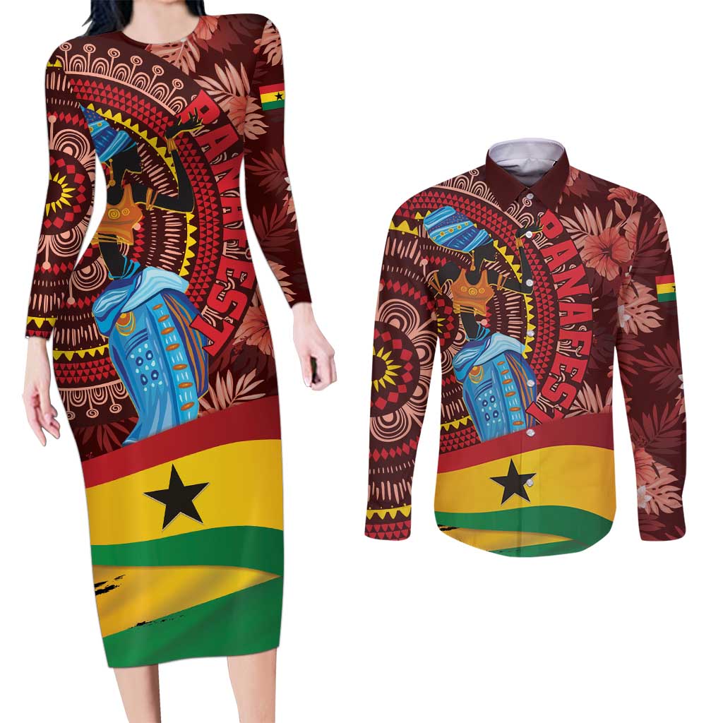 Panafest Couples Matching Long Sleeve Bodycon Dress and Long Sleeve Button Shirt Ghana Tropical African Pattern - Wonder Print Shop