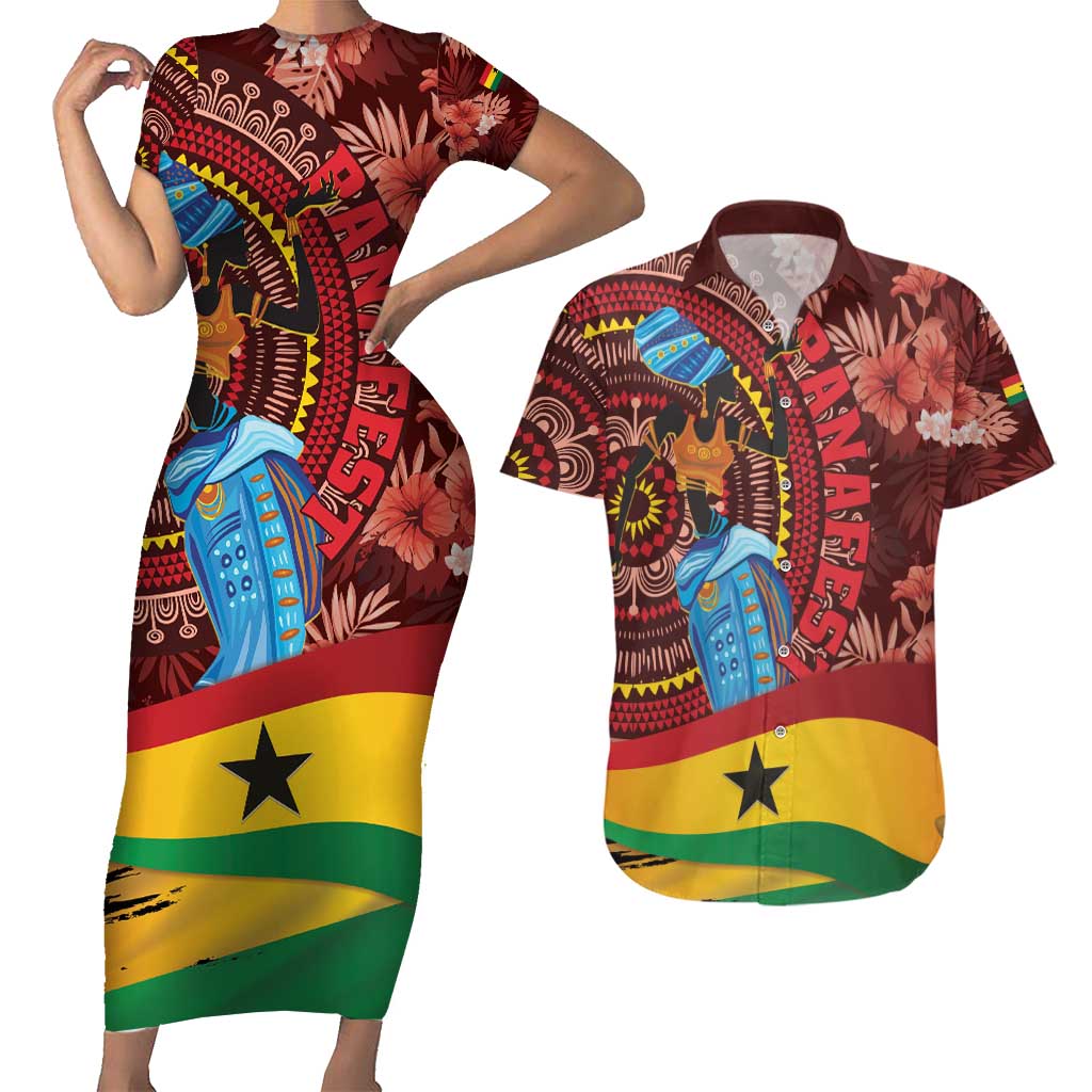 Panafest Couples Matching Short Sleeve Bodycon Dress and Hawaiian Shirt Ghana Tropical African Pattern - Wonder Print Shop