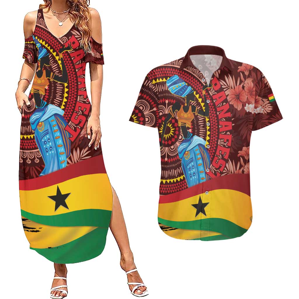 Panafest Couples Matching Summer Maxi Dress and Hawaiian Shirt Ghana Tropical African Pattern - Wonder Print Shop