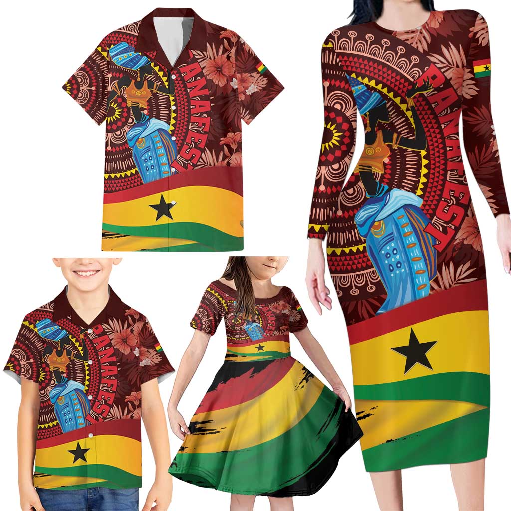 Panafest Family Matching Long Sleeve Bodycon Dress and Hawaiian Shirt Ghana Tropical African Pattern - Wonder Print Shop