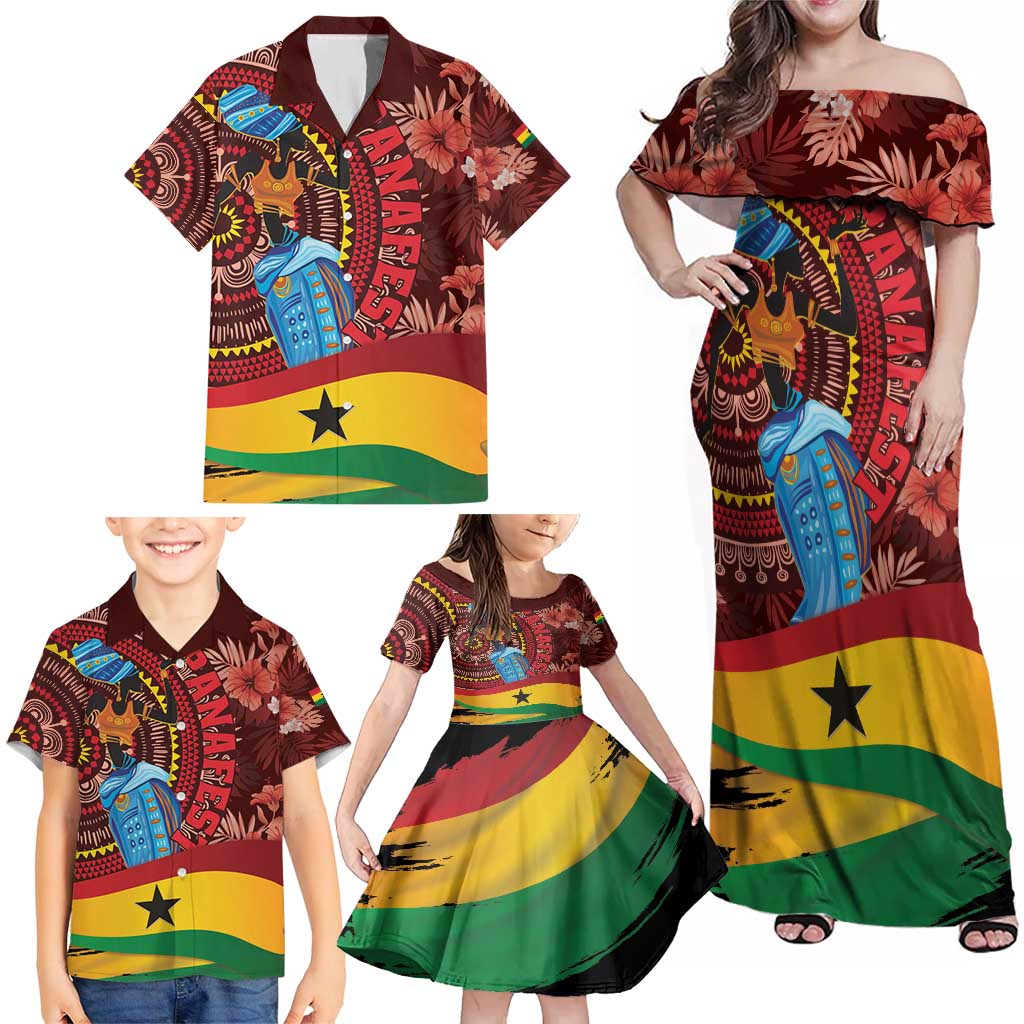 Panafest Family Matching Off Shoulder Maxi Dress and Hawaiian Shirt Ghana Tropical African Pattern - Wonder Print Shop