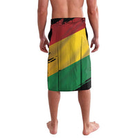 African pattern sarong wrap skirt, black-red-yellow-green panels with diagonal stripe