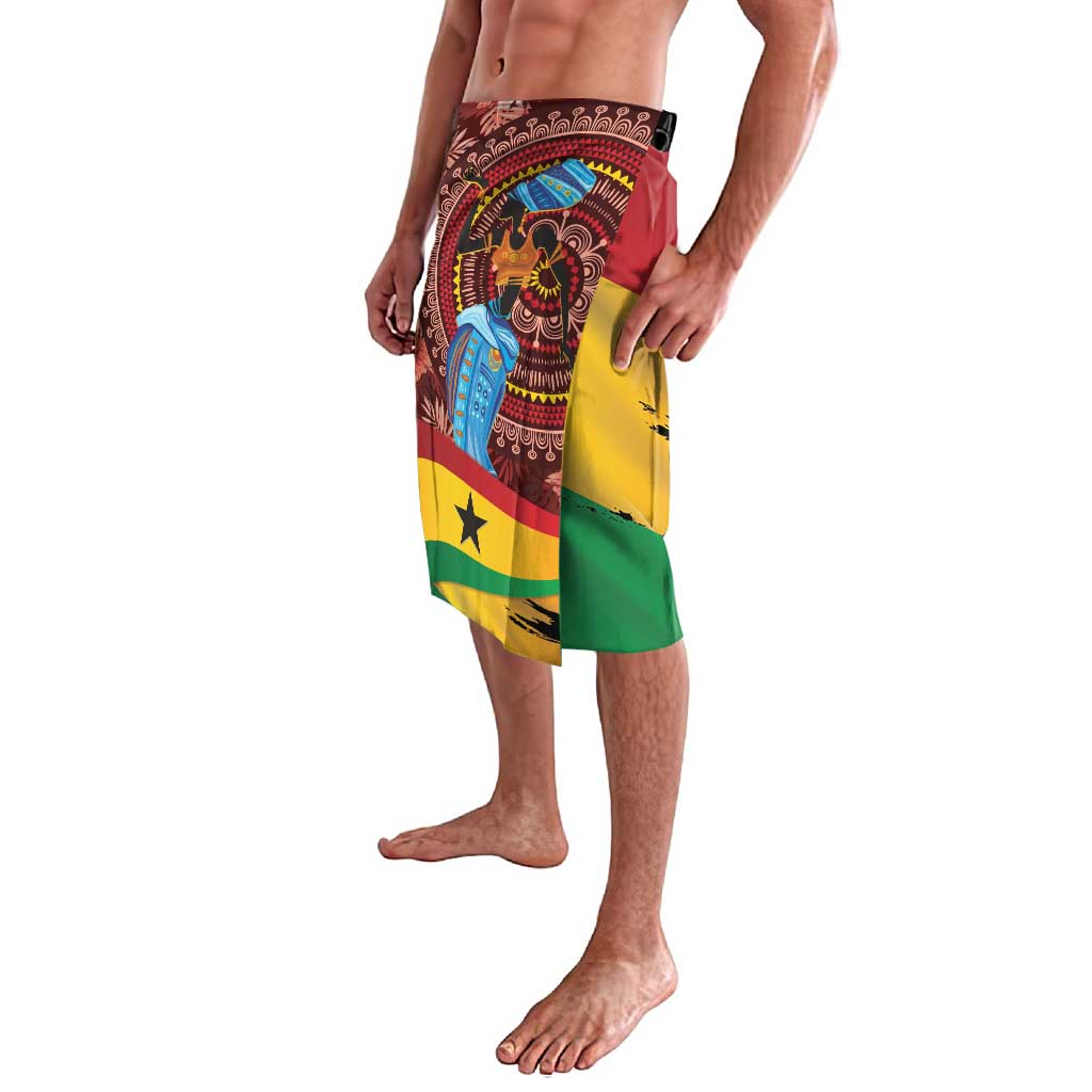 African pattern sarong wrap skirt, red-yellow-green with lion portrait medallion