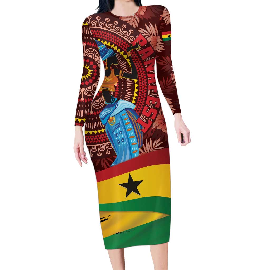 Panafest Long Sleeve Bodycon Dress Ghana Tropical African Pattern - Wonder Print Shop